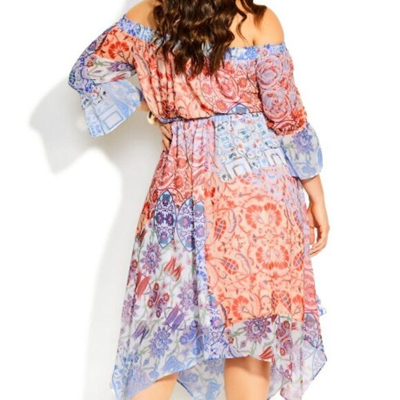 City Chic Women's Plus Size Lightweight Lined Hnadkerchief Hem Midi Dress - Picture 4 of 6